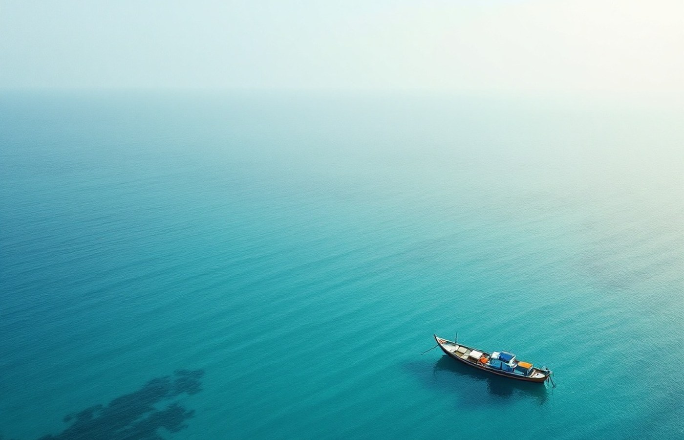 Fishing boat on calm turquoise water